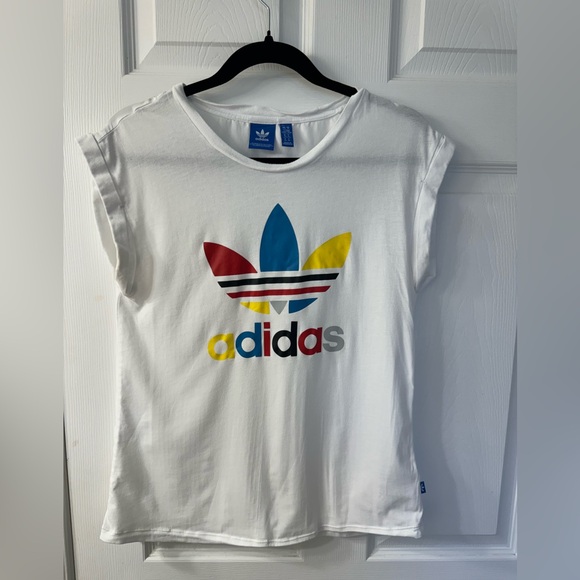 adidas Tops - Adidas Women's White Tee with Multicolor Trefoil